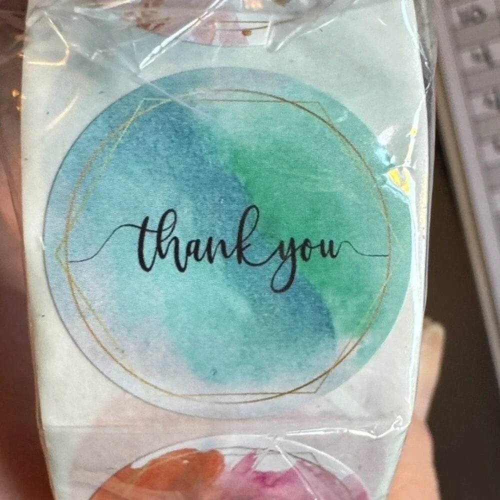 Watercolor Thank You Stickers Roll 60 Labels Pastel Packaging Seals